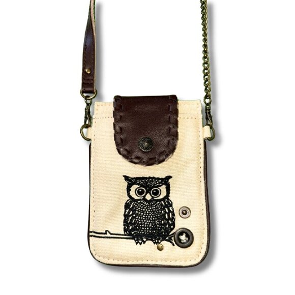Small Owl Wallet Purse Crossbody Canvas - Picture 2 of 10